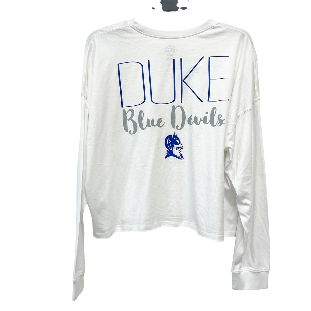Rivalry Threads Womens White Duke Blue Devils Cropped Long Sleeve T-Shirt Size L